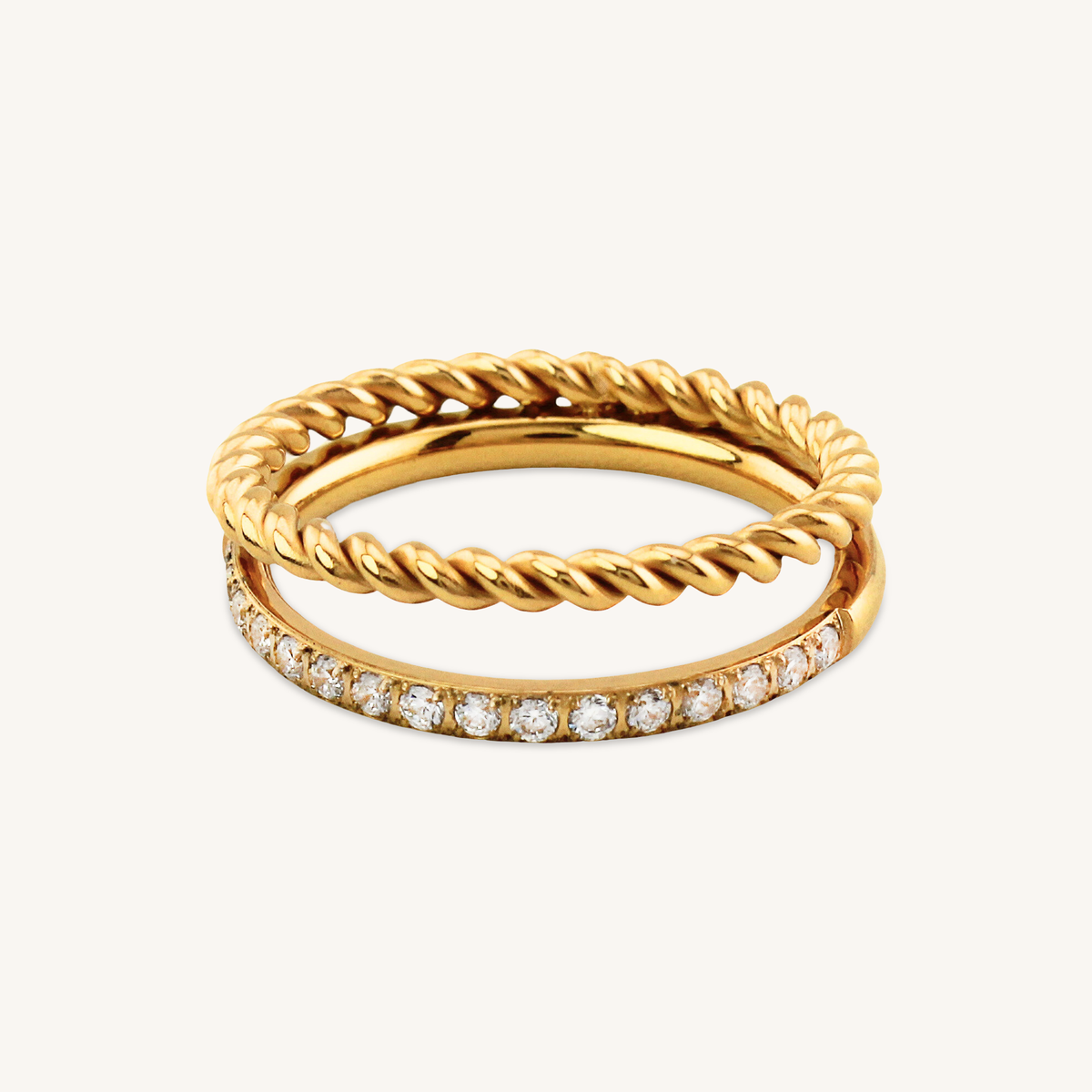 Double Diamond Ring – Dainty Gold Stacking Ring for Everyday Wear