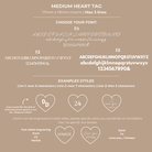 Heart-shaped charm with customizable text on a beige background